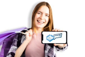 Chica mostrando su celular con el logo de CPS Prime, representando los servicios digitales de CPS República Dominicana
