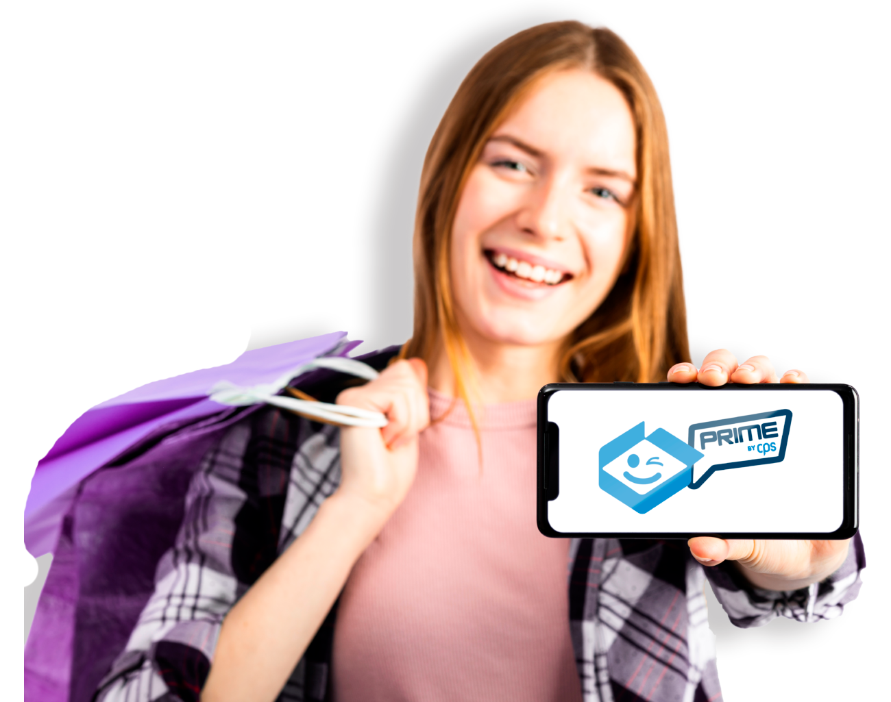 Chica mostrando su celular con el logo de CPS Prime, representando los servicios digitales de CPS República Dominicana