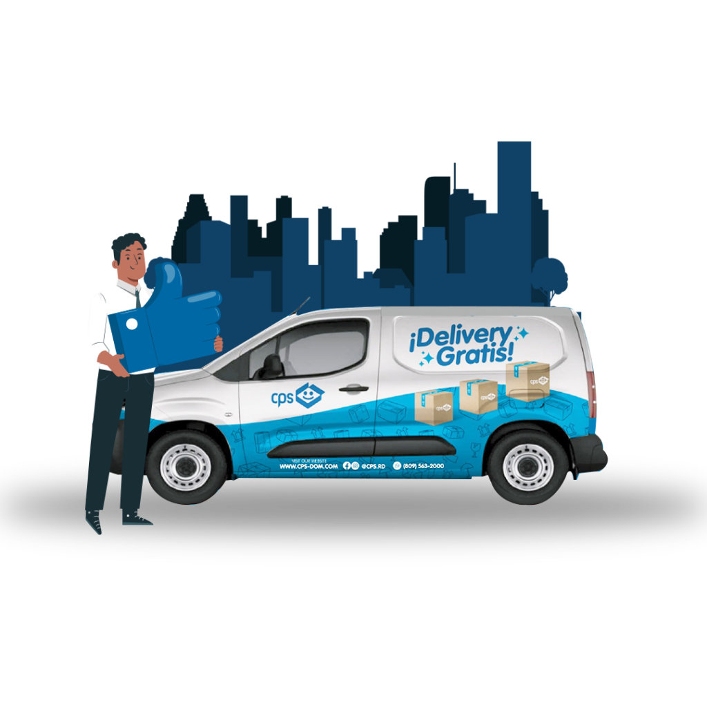 Camioneta de CPS República Dominicana con promoción de delivery gratis.