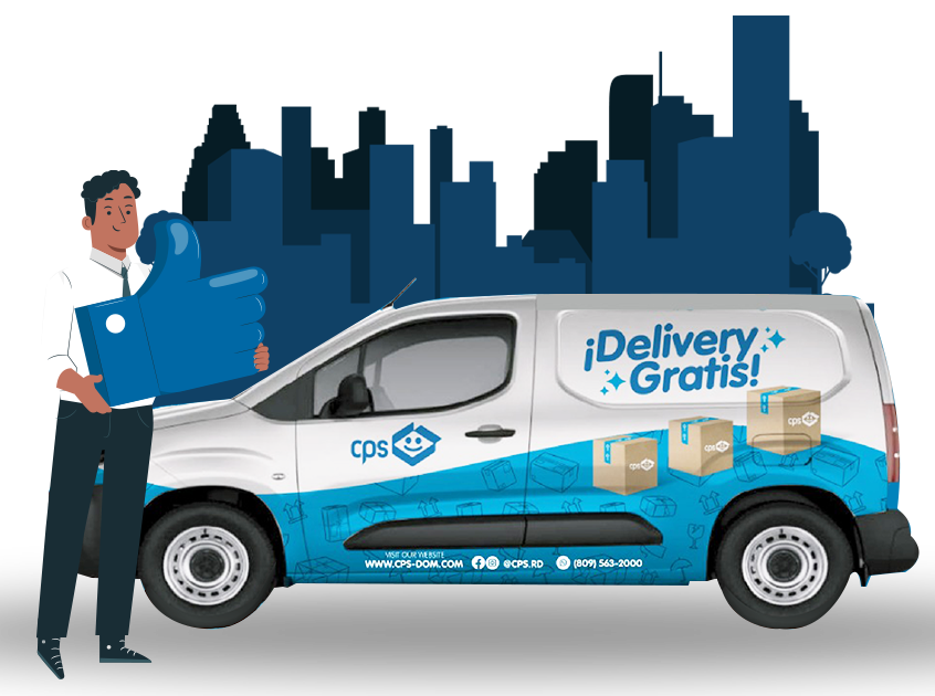 Camioneta de CPS República Dominicana con promoción de delivery gratis.