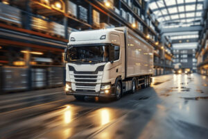 Concepto visual de logística de transporte con CPS República Dominicana: camión y contenedores